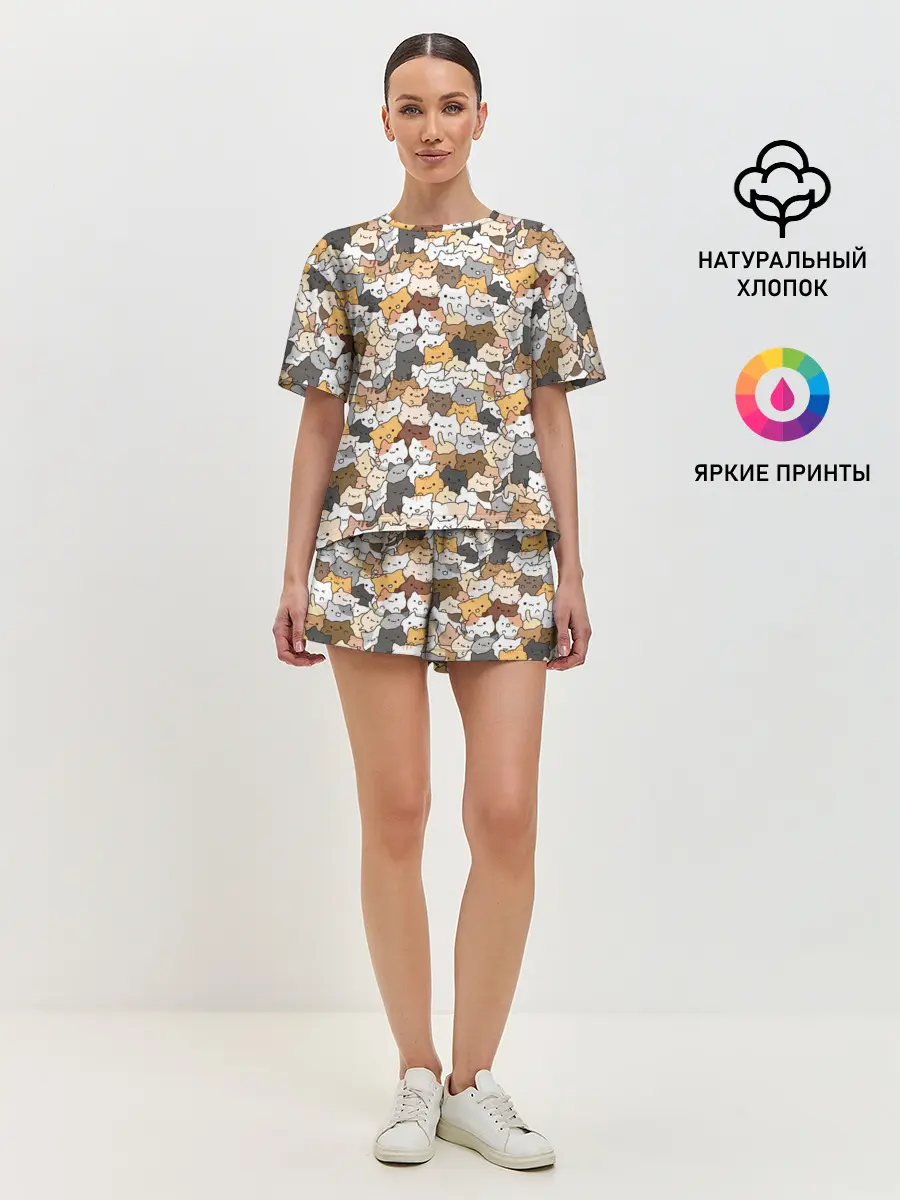 Женская пижама с шортами / Котики муркотики