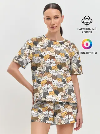 Женская пижама с шортами / Котики муркотики