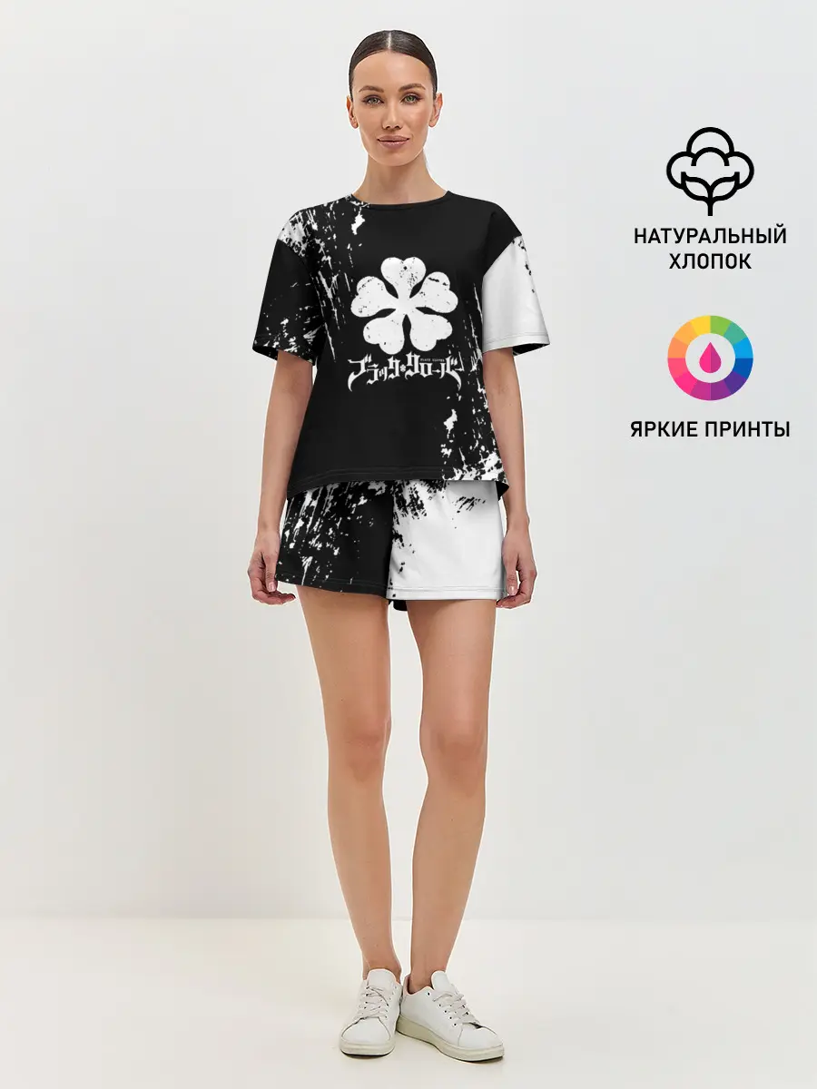 Женская пижама с шортами / Черный Клевер затертый фон