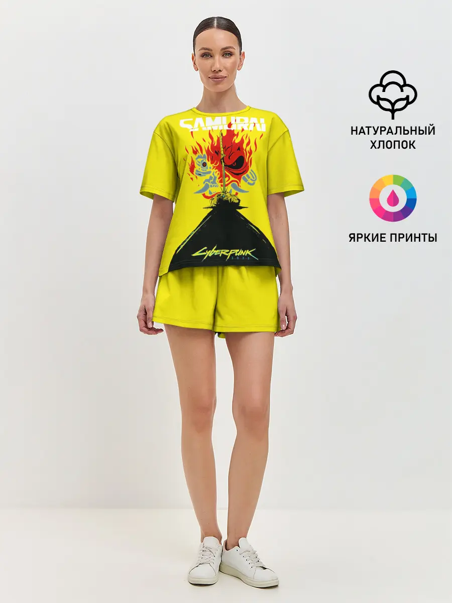 Женская пижама с шортами / Киберпанк 2077 + Киану на спине