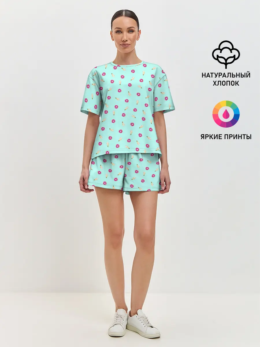 Женская пижама с шортами / ПОНЧИК И МОРОЖЕНКА