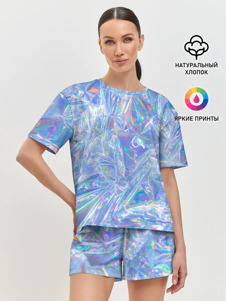 Женская пижама с шортами / 3d ice glitch