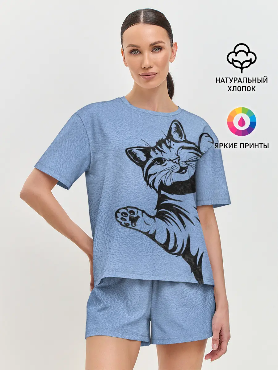 Женская пижама с шортами / Улыбающийся кот