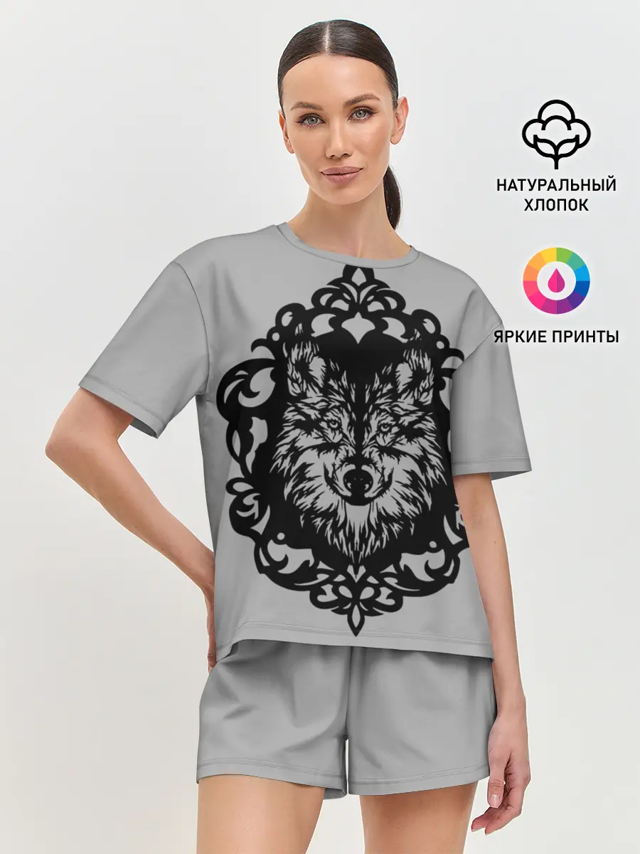 Женская пижама с шортами / Благородный серый волк