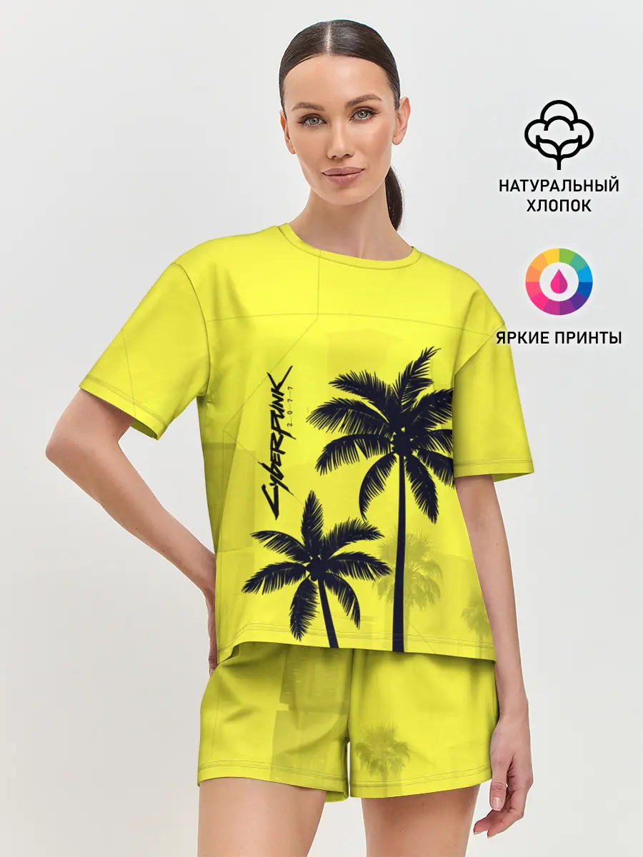Женская пижама с шортами / Cyberpunk 2077 - Пальмы