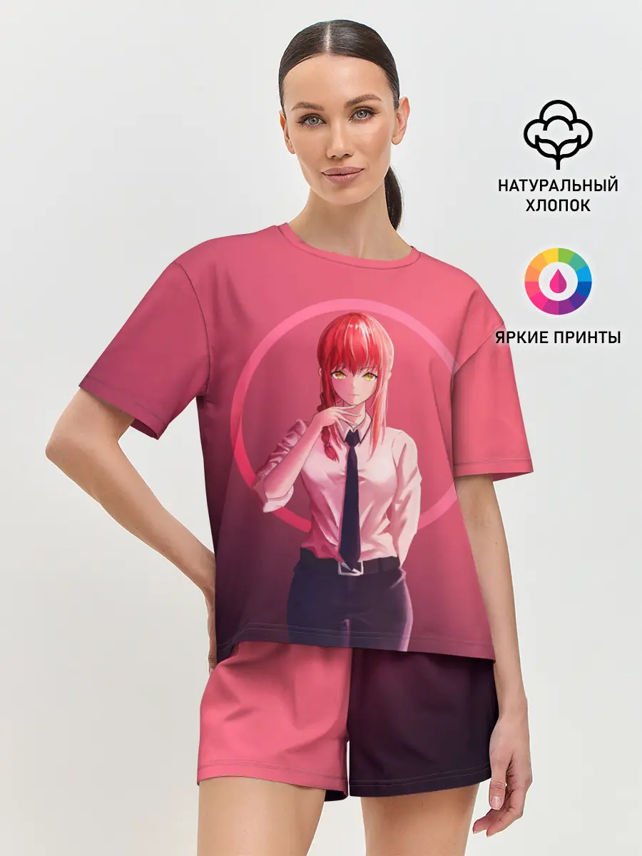 Женская пижама с шортами / Макима на красном фоне