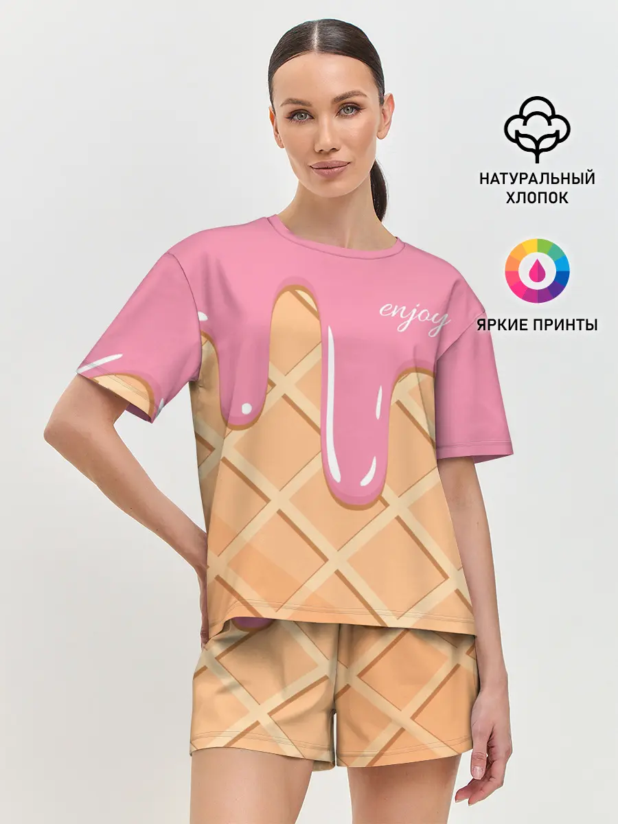 Женская пижама с шортами / Мороженое Рожок