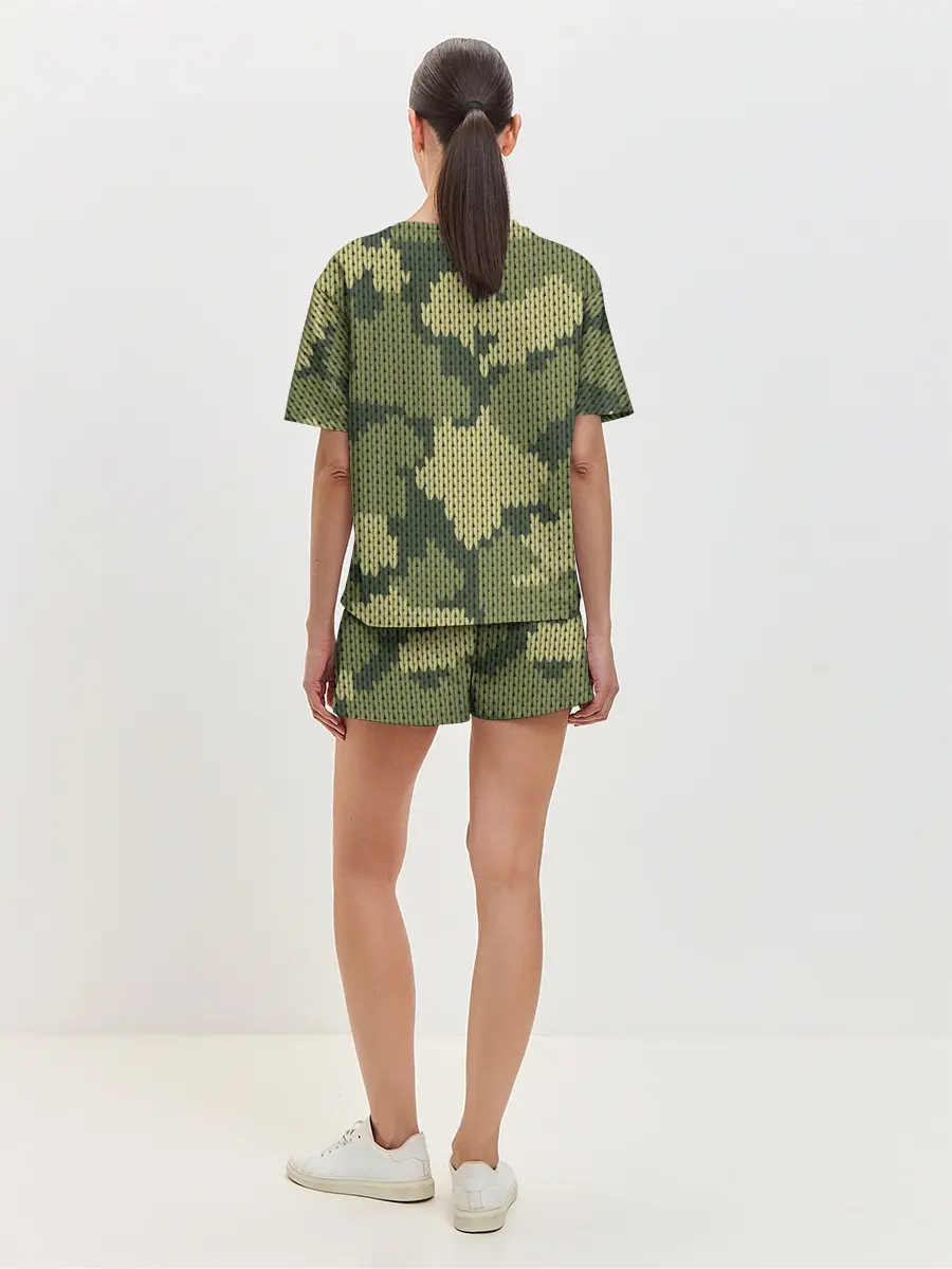 Женская пижама с шортами / вязаный принт милитари