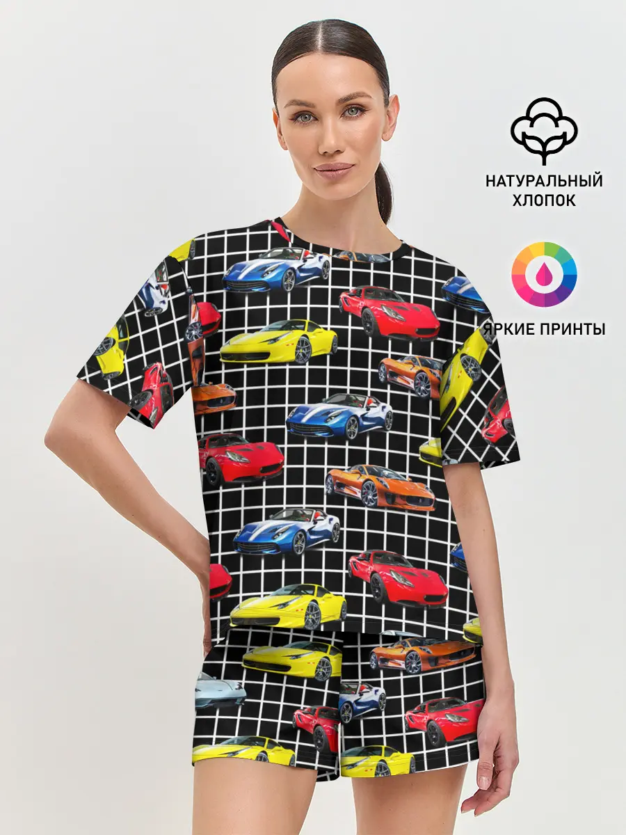 Женская пижама с шортами / Гоночные тачки