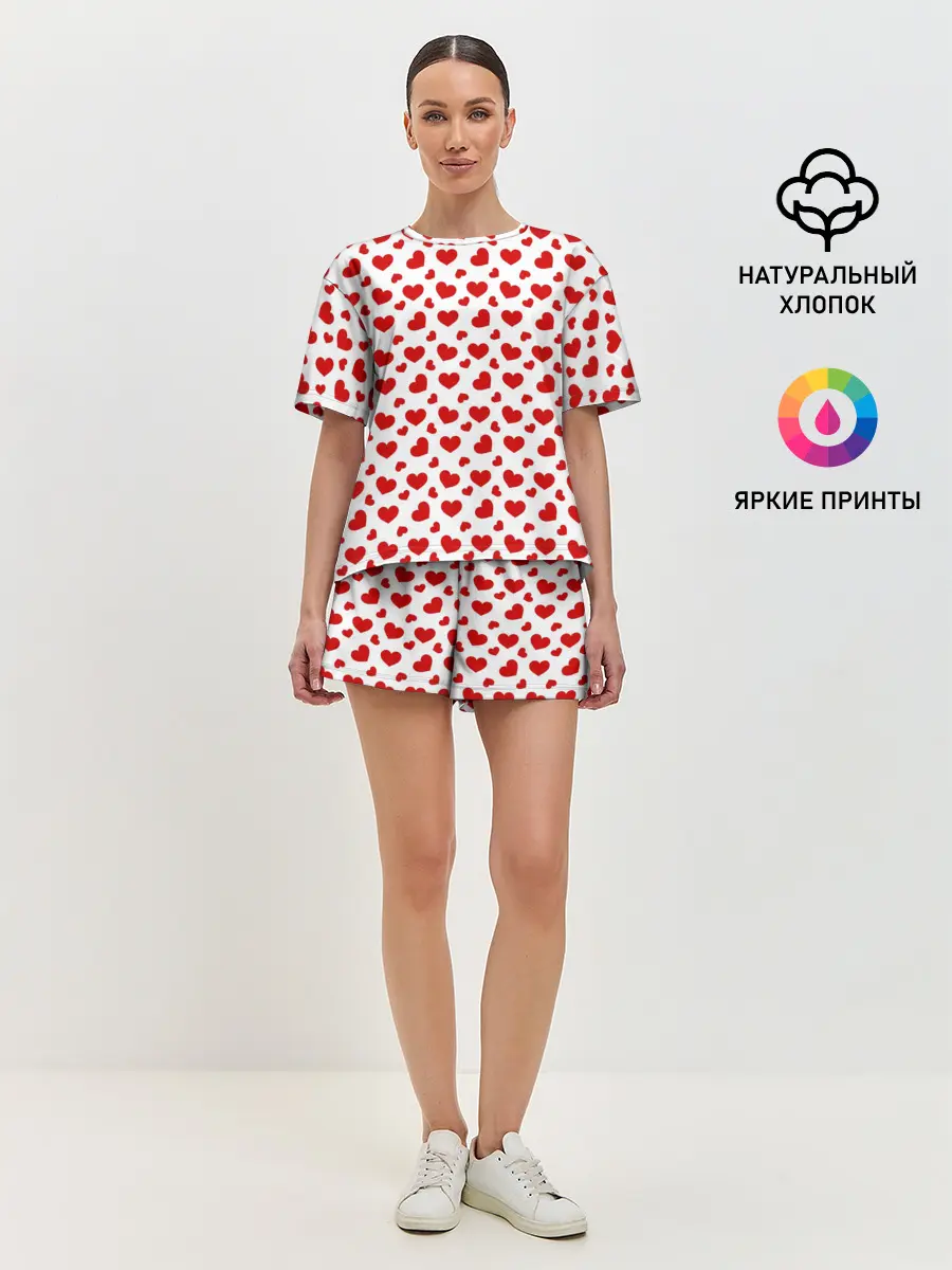 Женская пижама с шортами / Сердечки