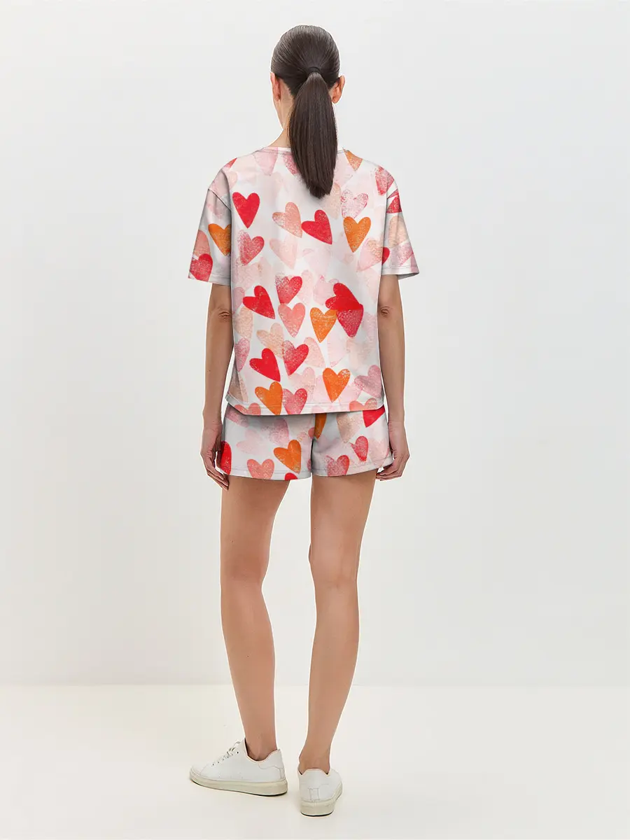 Женская пижама с шортами / Ванильные сердечки