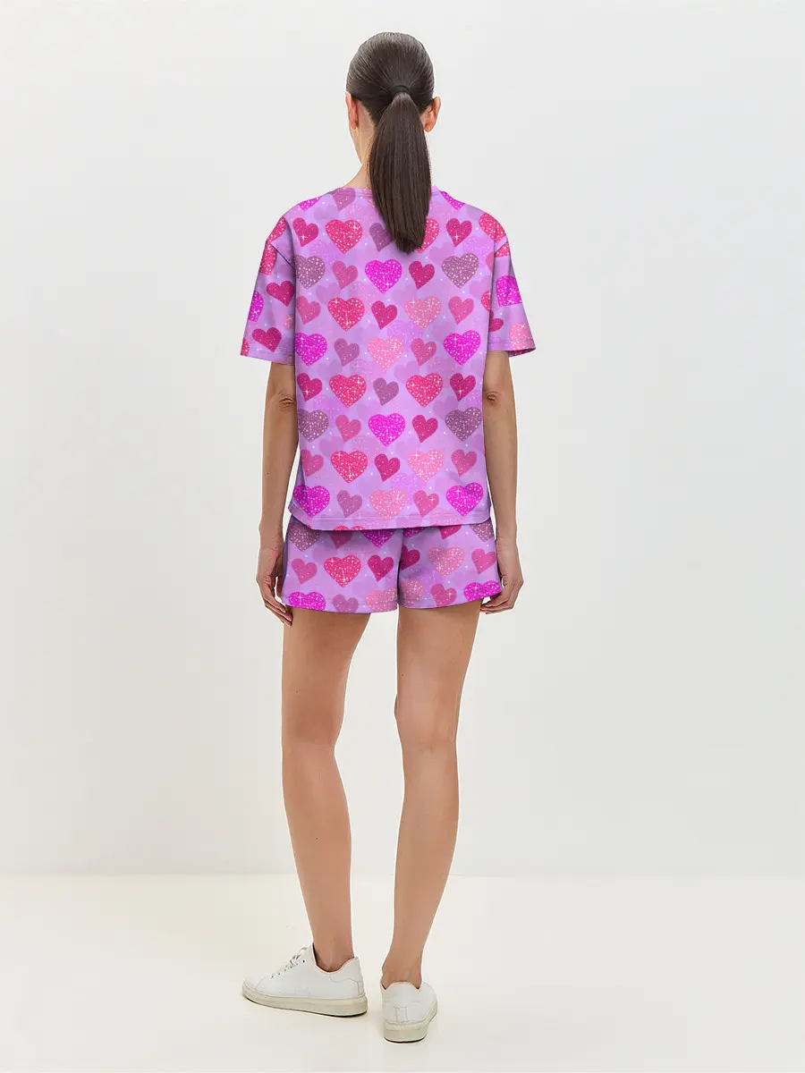 Женская пижама с шортами / Розовые сердечки