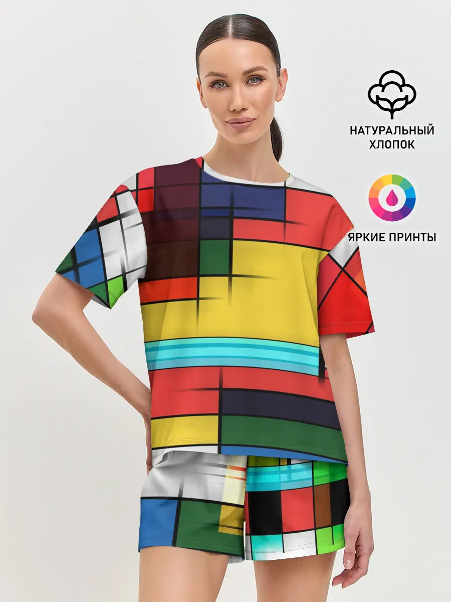 Женская пижама с шортами / абстрактные фигуры цвета