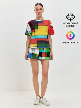 Женская пижама с шортами / абстрактные фигуры цвета