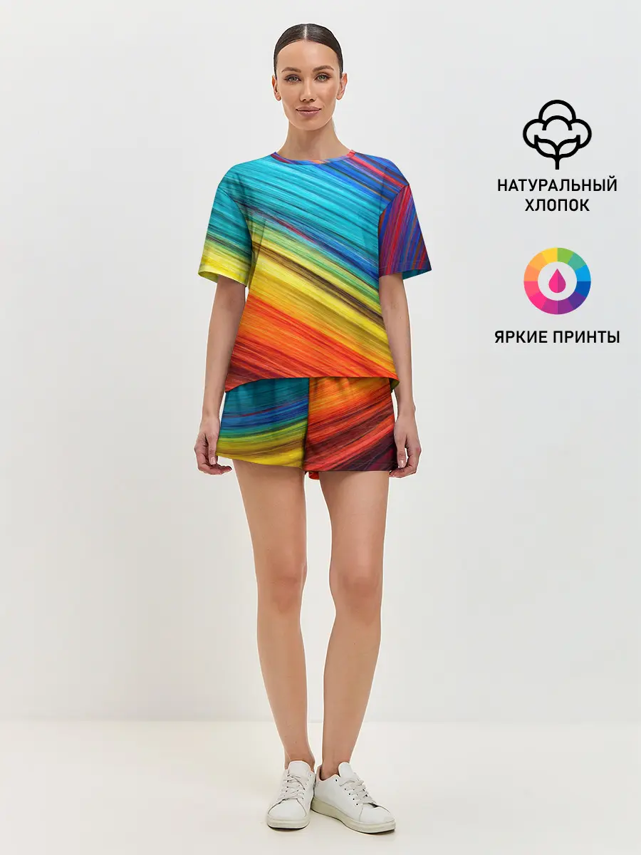 Женская пижама с шортами / цветной мех диагональ