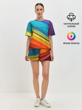 Женская пижама с шортами / цветной мех диагональ