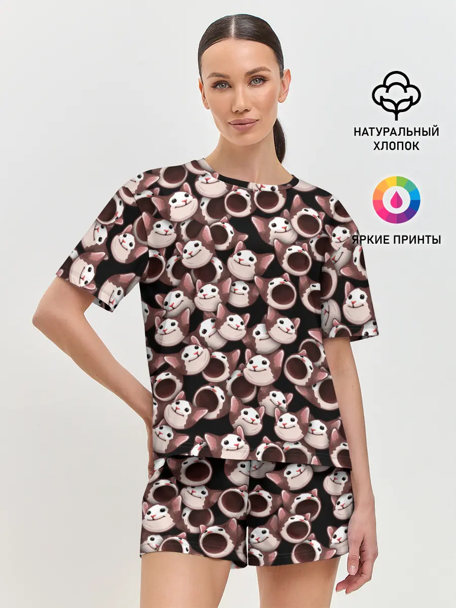 Женская пижама с шортами / Popping cats