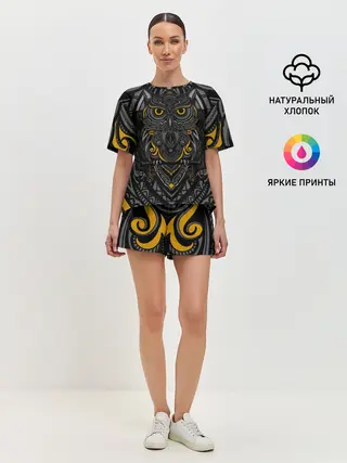 Женская пижама с шортами / Рисунок сова