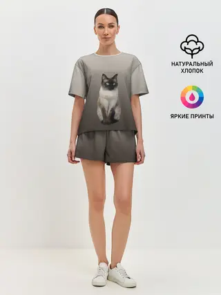 Женская пижама с шортами / Сиамский кот голубые глаза