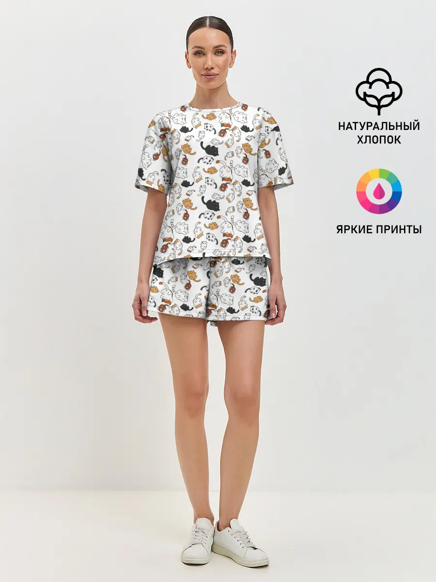 Женская пижама с шортами / Коты