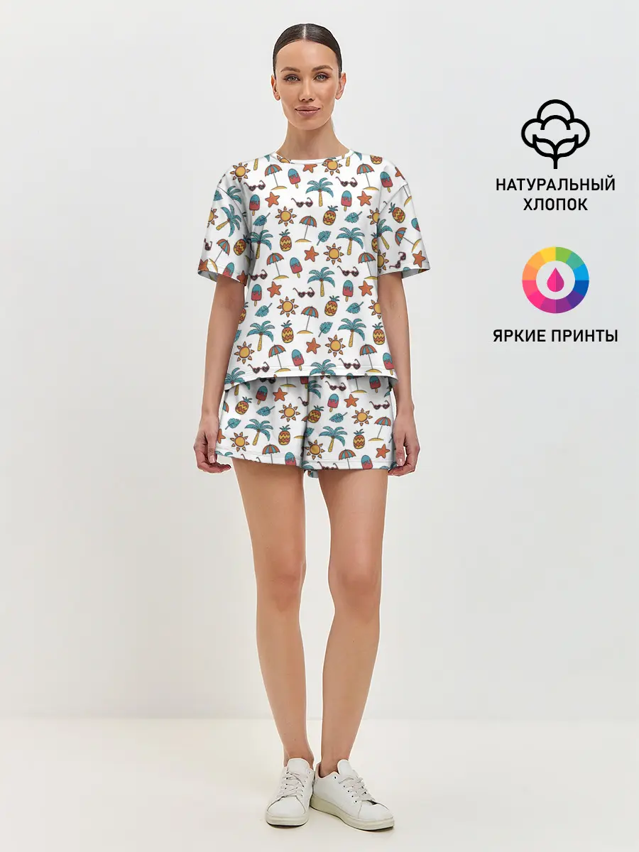 Женская пижама с шортами / Летний паттерн