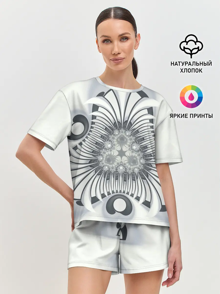 Женская пижама с шортами / Серая абстракция