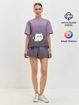 Женская пижама с шортами / влюбленный котенок