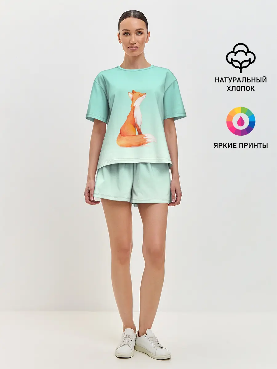 Женская пижама с шортами / нарисованный лисенок
