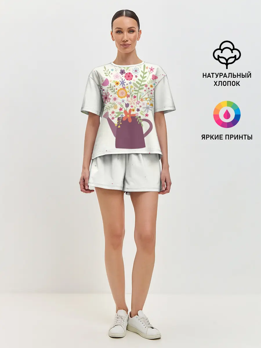Женская пижама с шортами / Цветы в чайнике