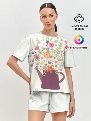 Женская пижама с шортами / Цветы в чайнике
