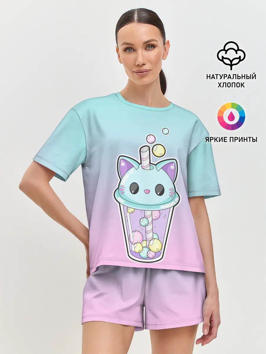 Женская пижама с шортами / пузырьковый коточай