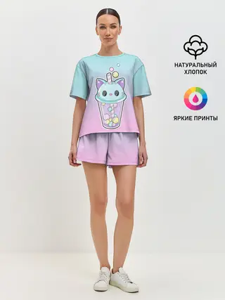 Женская пижама с шортами / пузырьковый коточай