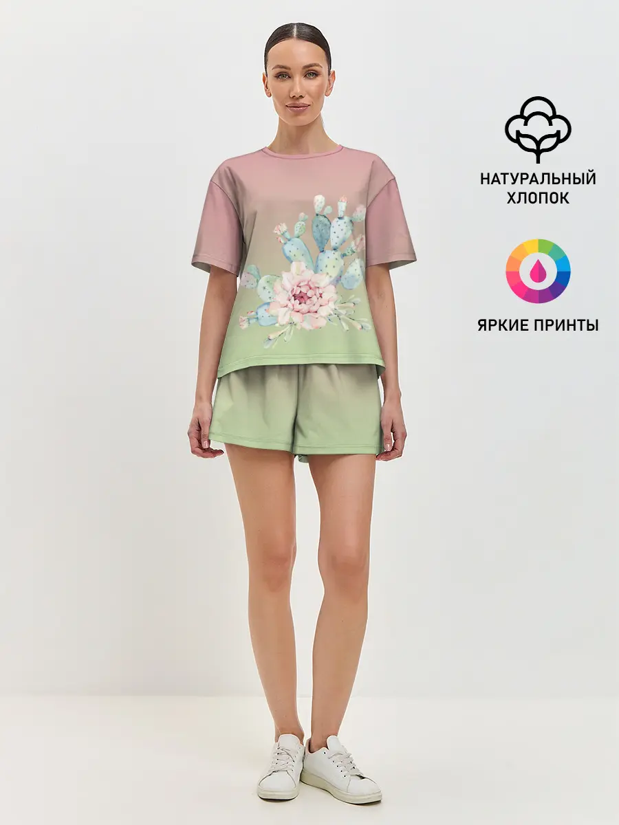 Женская пижама с шортами / суккулент градиент