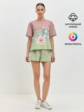 Женская пижама с шортами / суккулент градиент