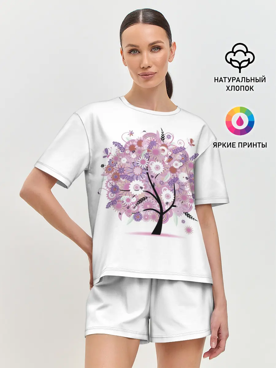Женская пижама с шортами / Цветочное Дерево