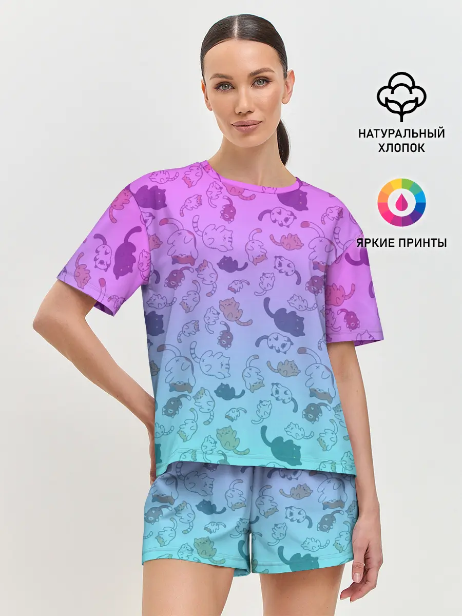 Женская пижама с шортами / Котики в полете