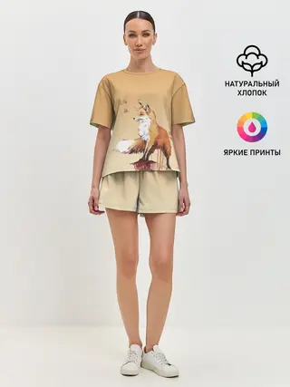 Женская пижама с шортами / акварельная лиса задумчивости