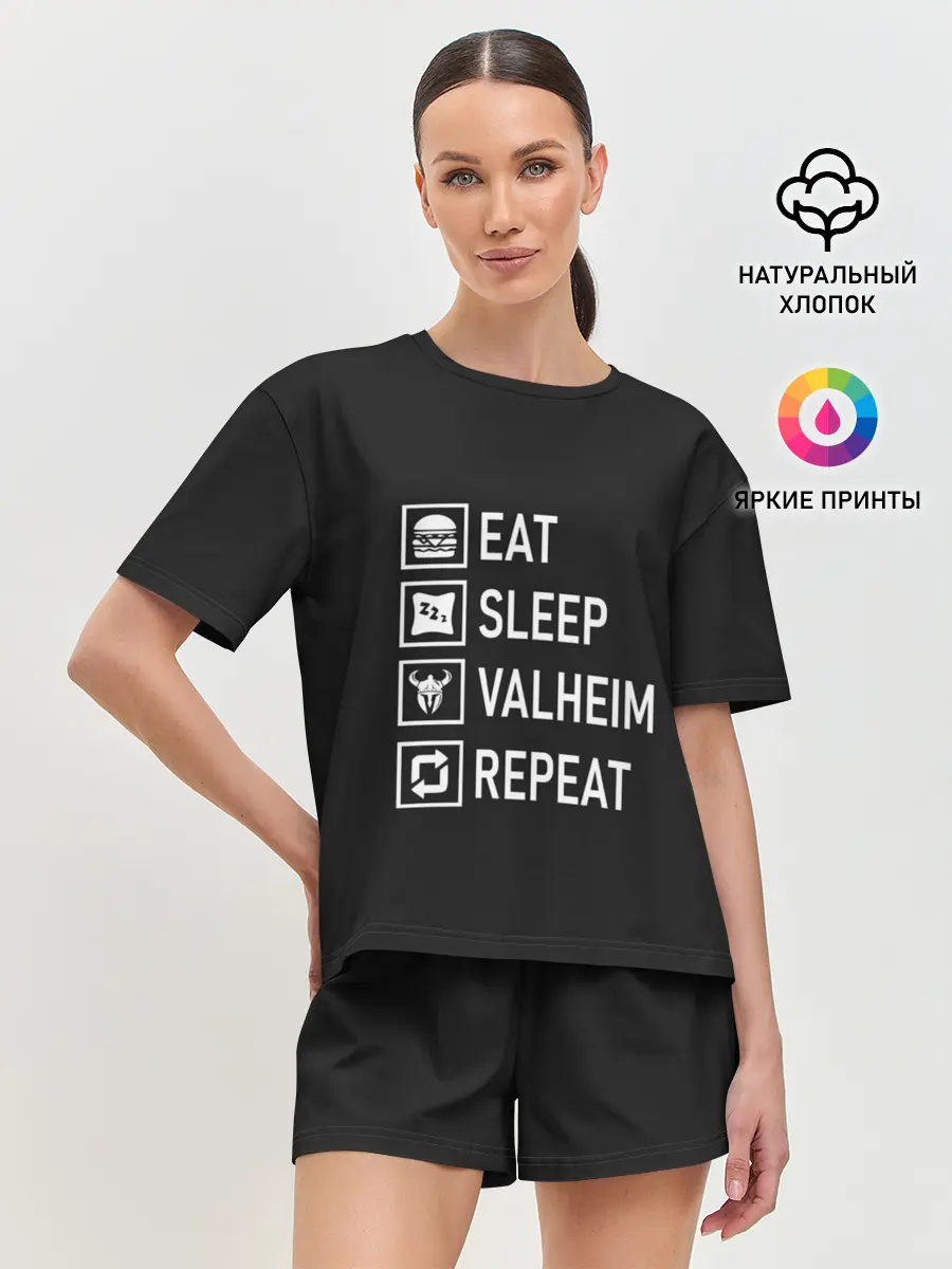 Женская пижама с шортами / Eat/Sleep/Valheim/Repeat
