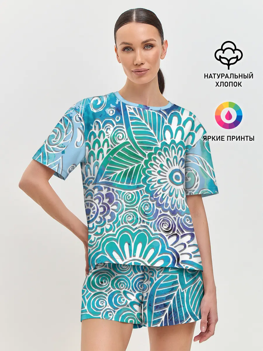 Женская пижама с шортами / цветочный узор