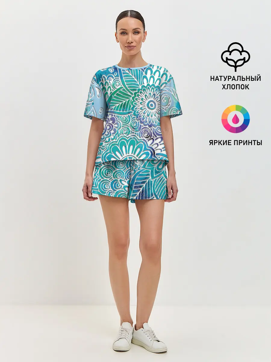 Женская пижама с шортами / цветочный узор