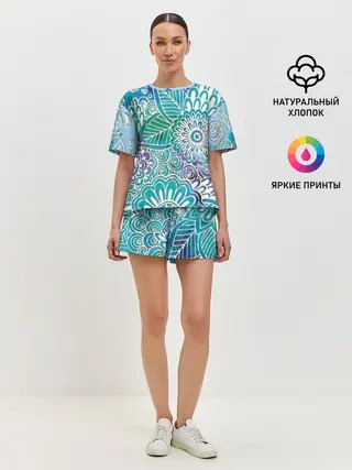 Женская пижама с шортами / цветочный узор