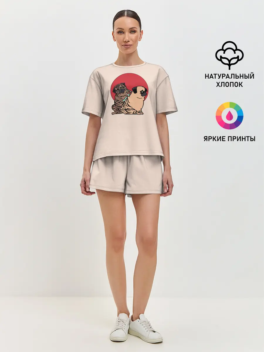 Женская пижама с шортами / Мопсы | Тату мастер