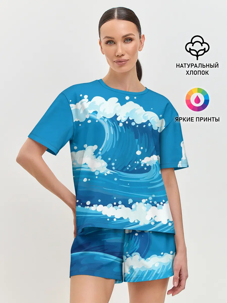 Женская пижама с шортами / Волны