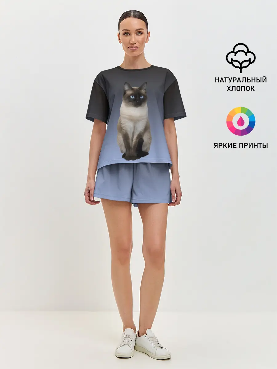 Женская пижама с шортами / сиамская милая кошечка