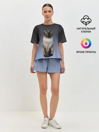 Женская пижама с шортами / сиамская милая кошечка