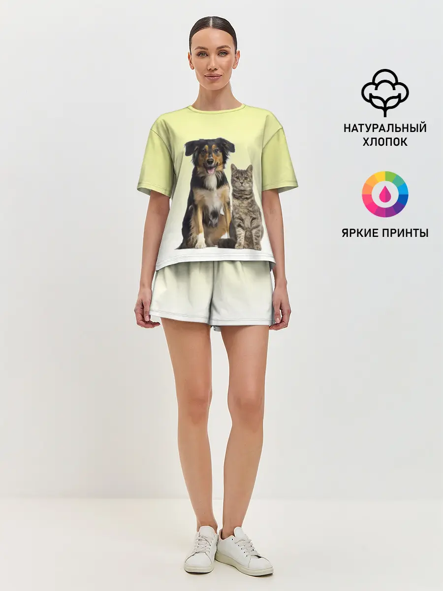 Женская пижама с шортами / кошка и собака друзья
