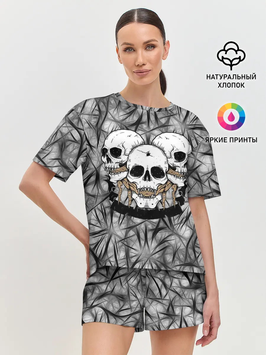 Женская пижама с шортами / Черепа