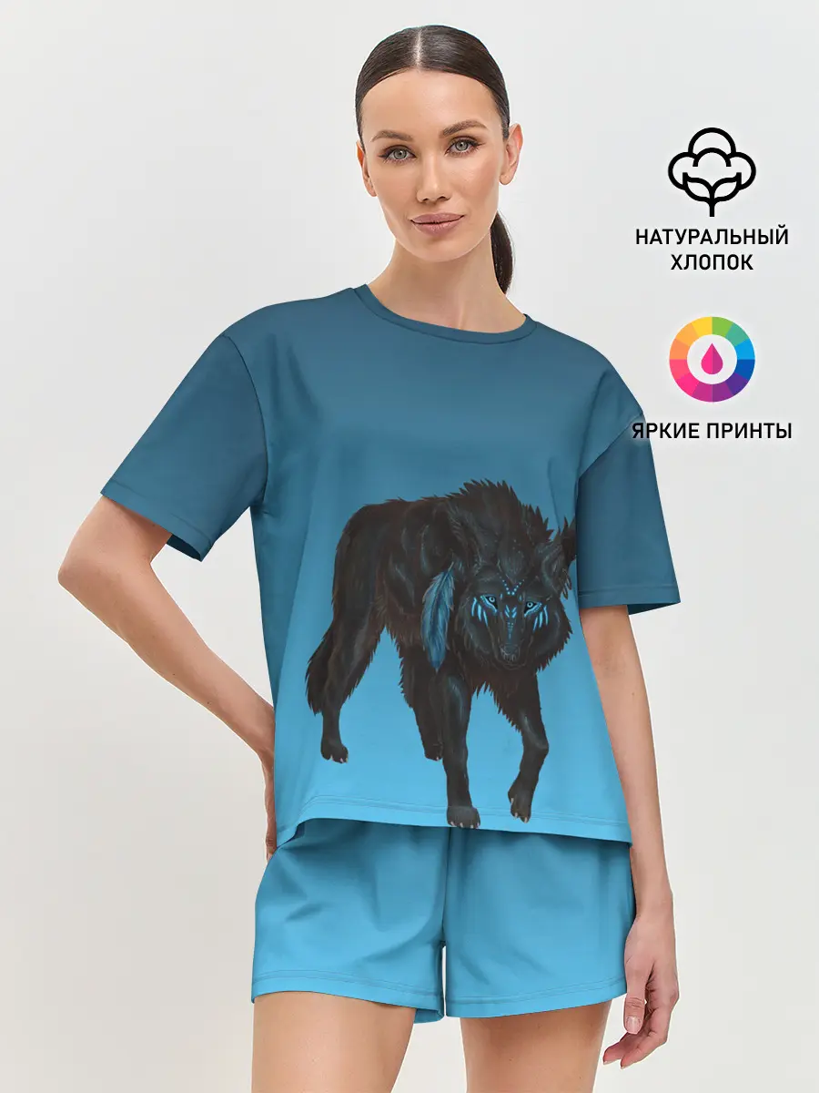 Женская пижама с шортами / черный дух волка