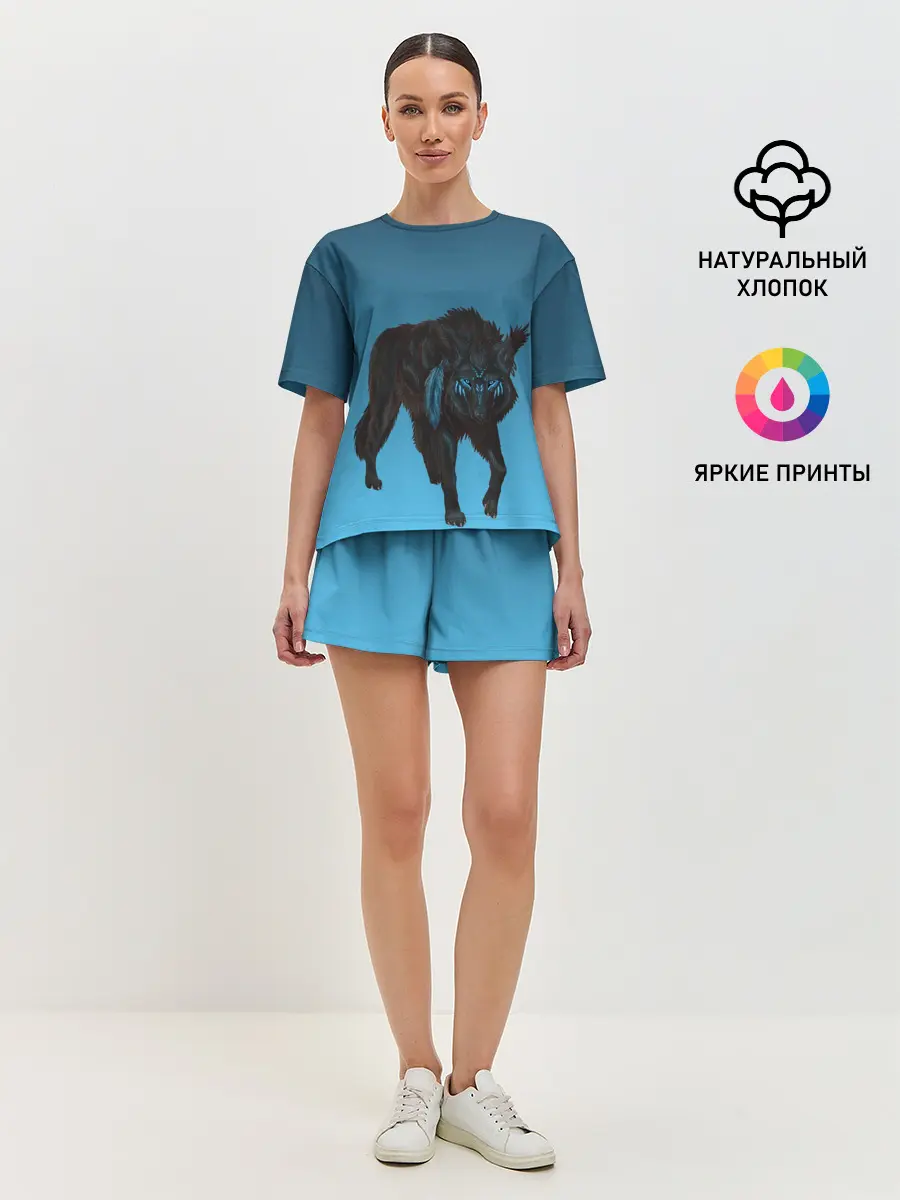 Женская пижама с шортами / черный дух волка