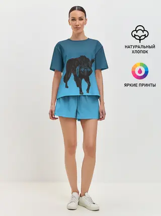 Женская пижама с шортами / черный дух волка